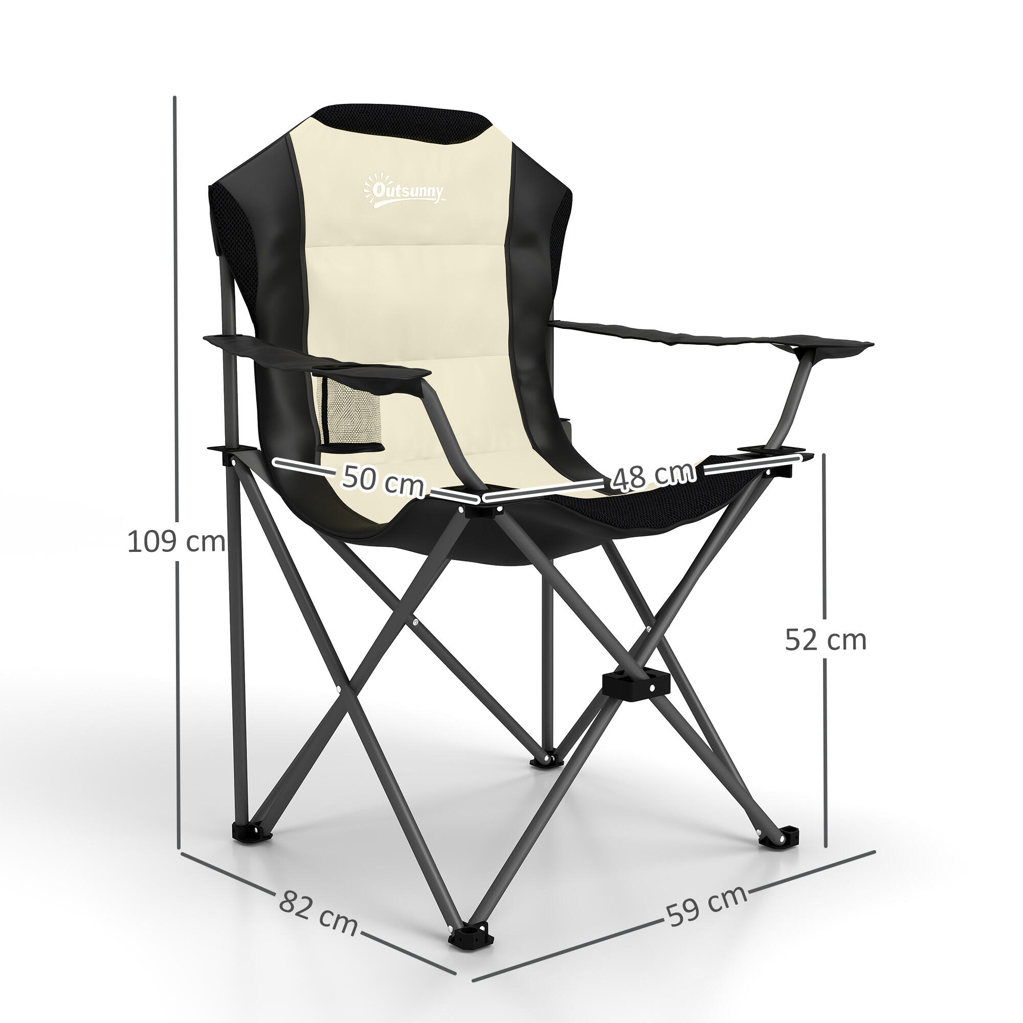 Sillas de Camping Outsunny 82x59x109 cm Crema y Negro 3/5