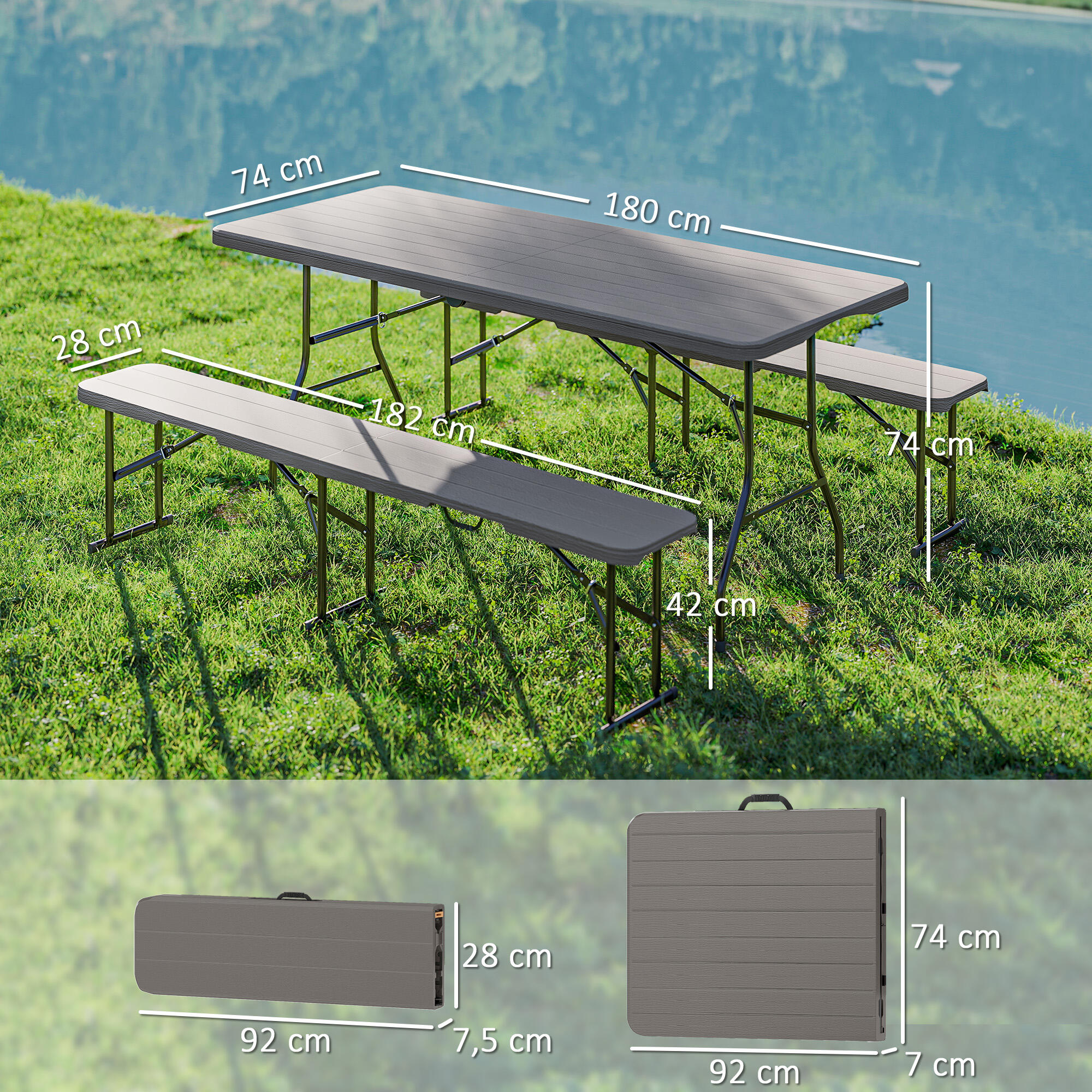 Mesa de campismo 80x74x74 cm marrom Outsunny 3/6