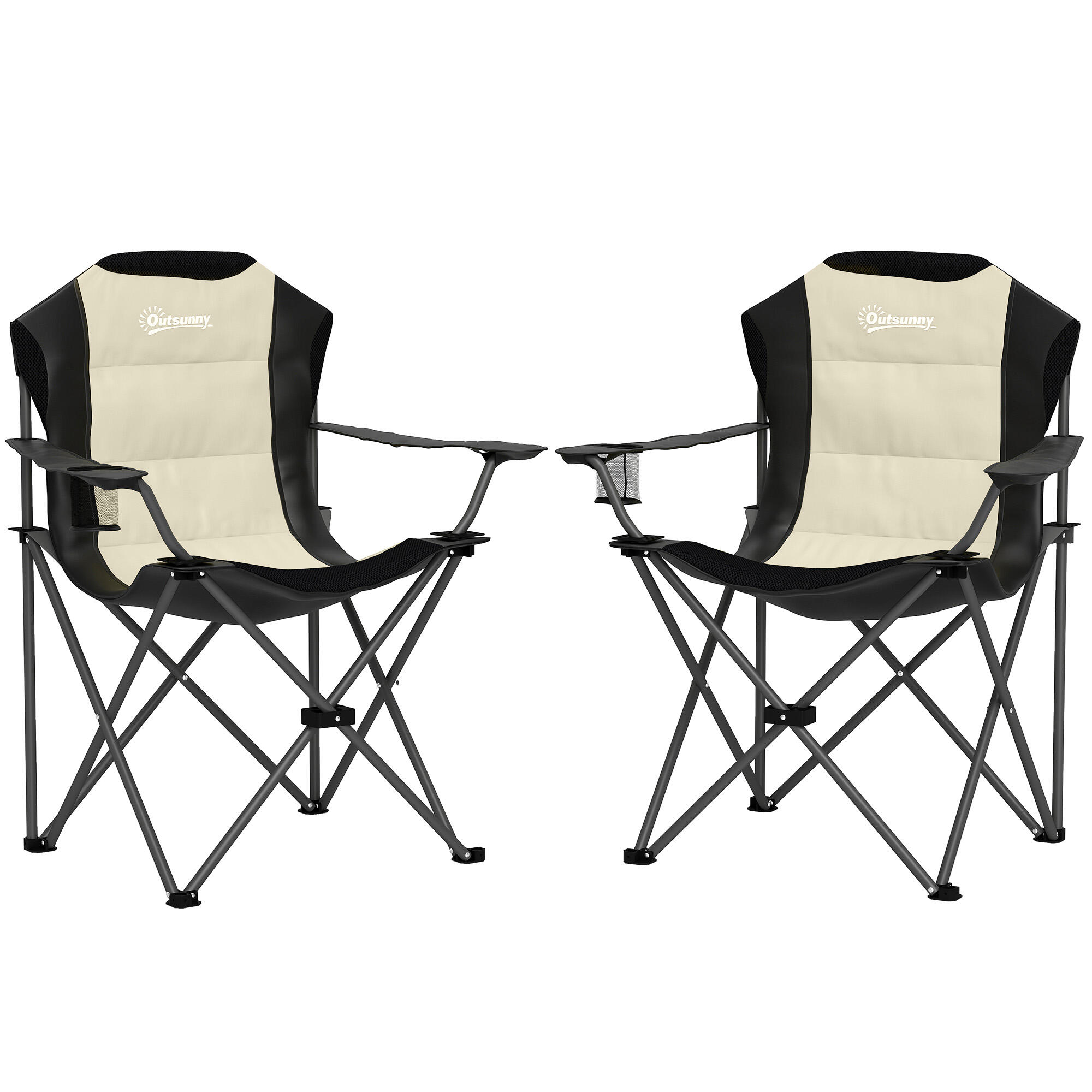 OUTSUNNY Cadeiras de campismo 59x82x109 cm preto e creme Outsunny