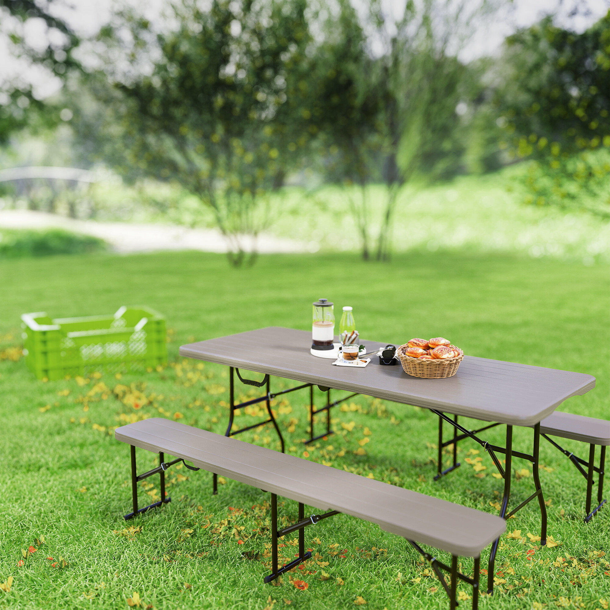 Mesa de campismo 80x74x74 cm marrom Outsunny 2/6