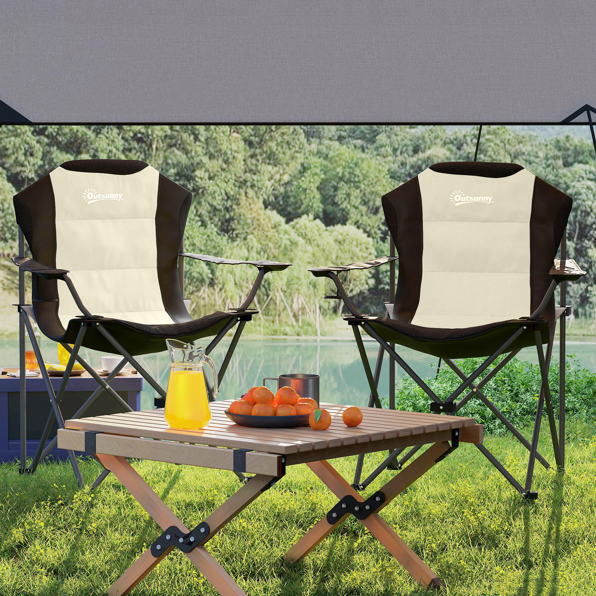 Sillas de Camping Outsunny 82x59x109 cm Crema y Negro 4/5