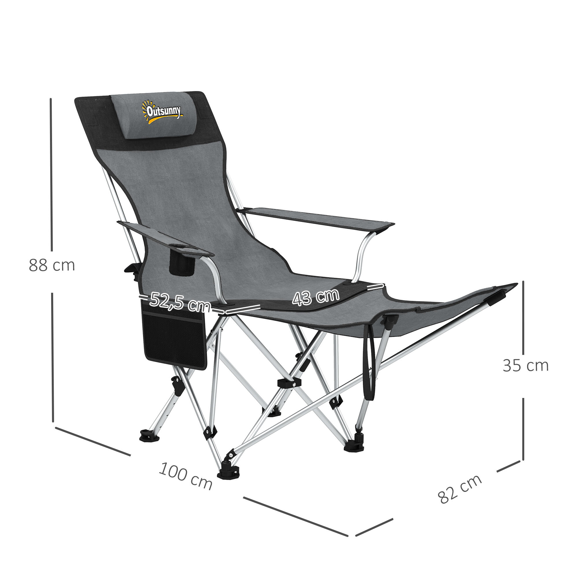 Tumbonas de Camping Outsunny 100x82x88 cm Gris y Negro 3/5