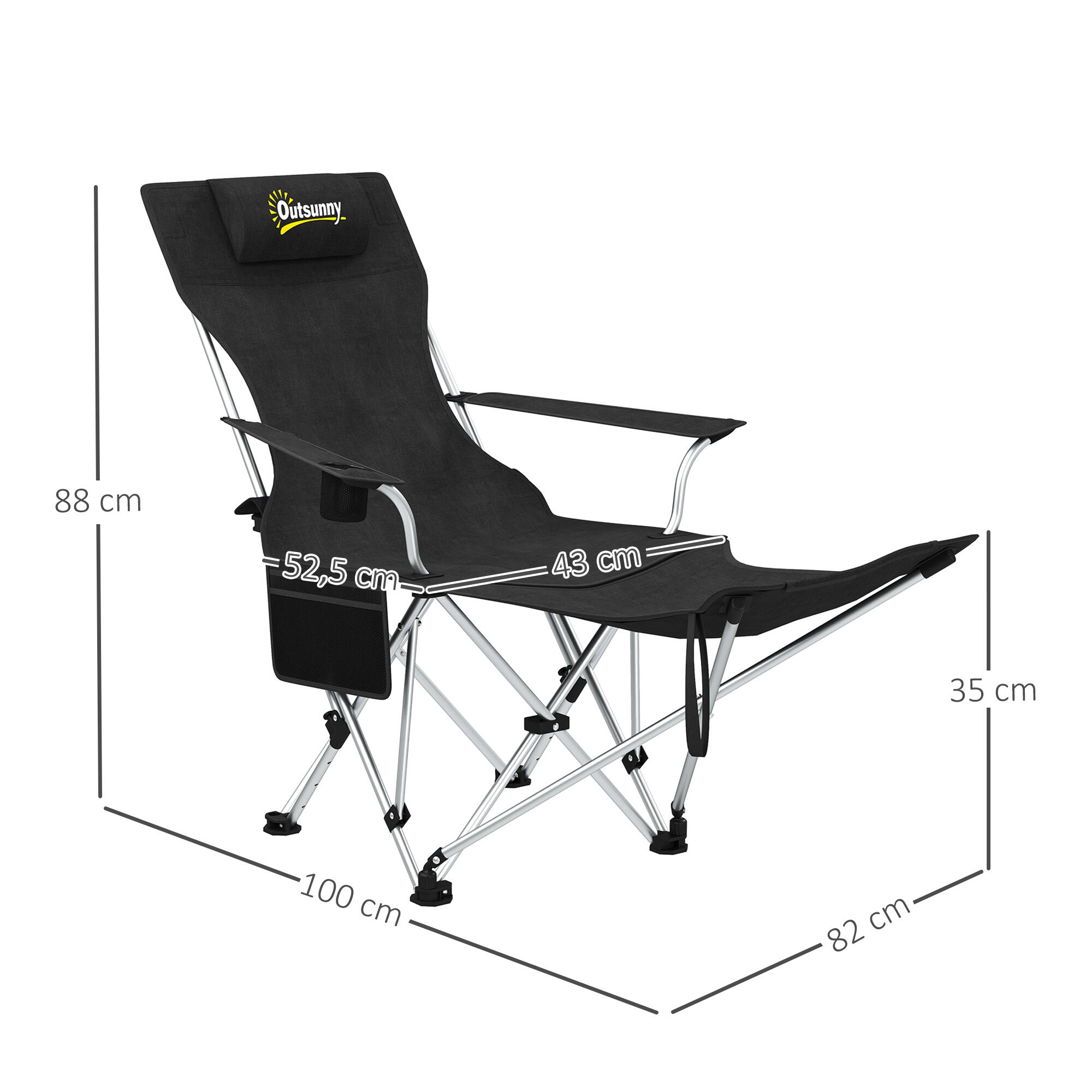Conjunto de cadeiras de campismo 50-100x82x88 cm preto Outsunny 3/5