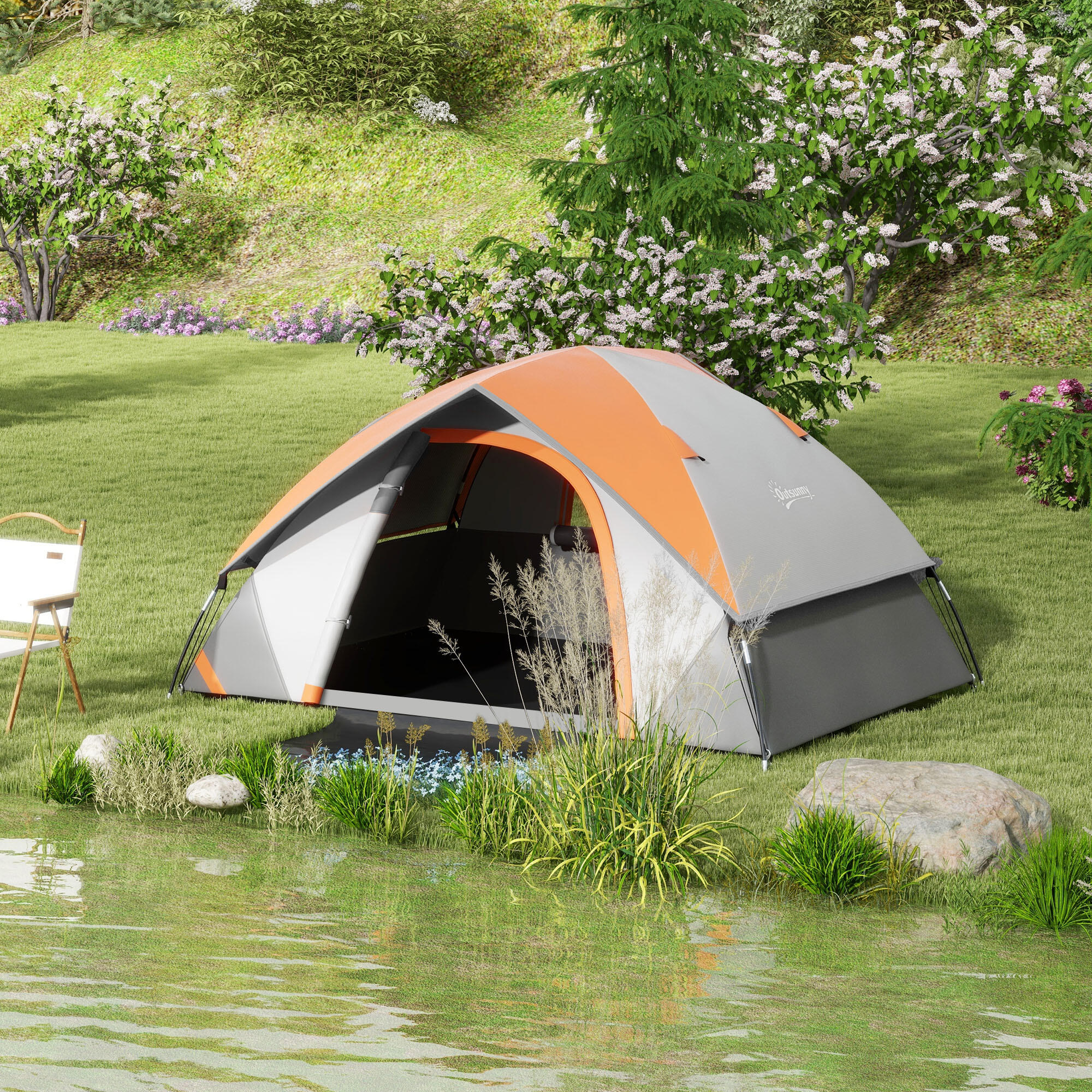 Tienda de Campaña Outsunny 210x150x110 cm Gris y Naranja 2/5