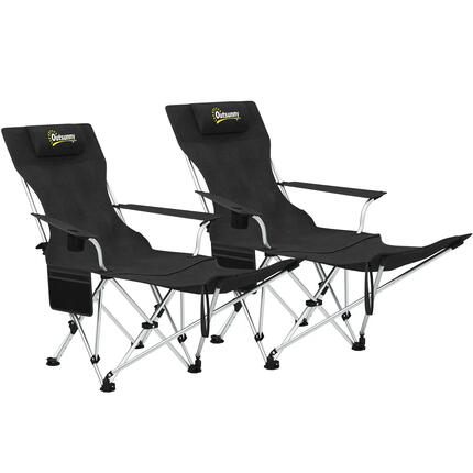 Chaise pliante - camping - inclinable, repose-pieds - noir