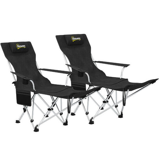 Chaise pliante - camping - inclinable, repose-pieds - noir