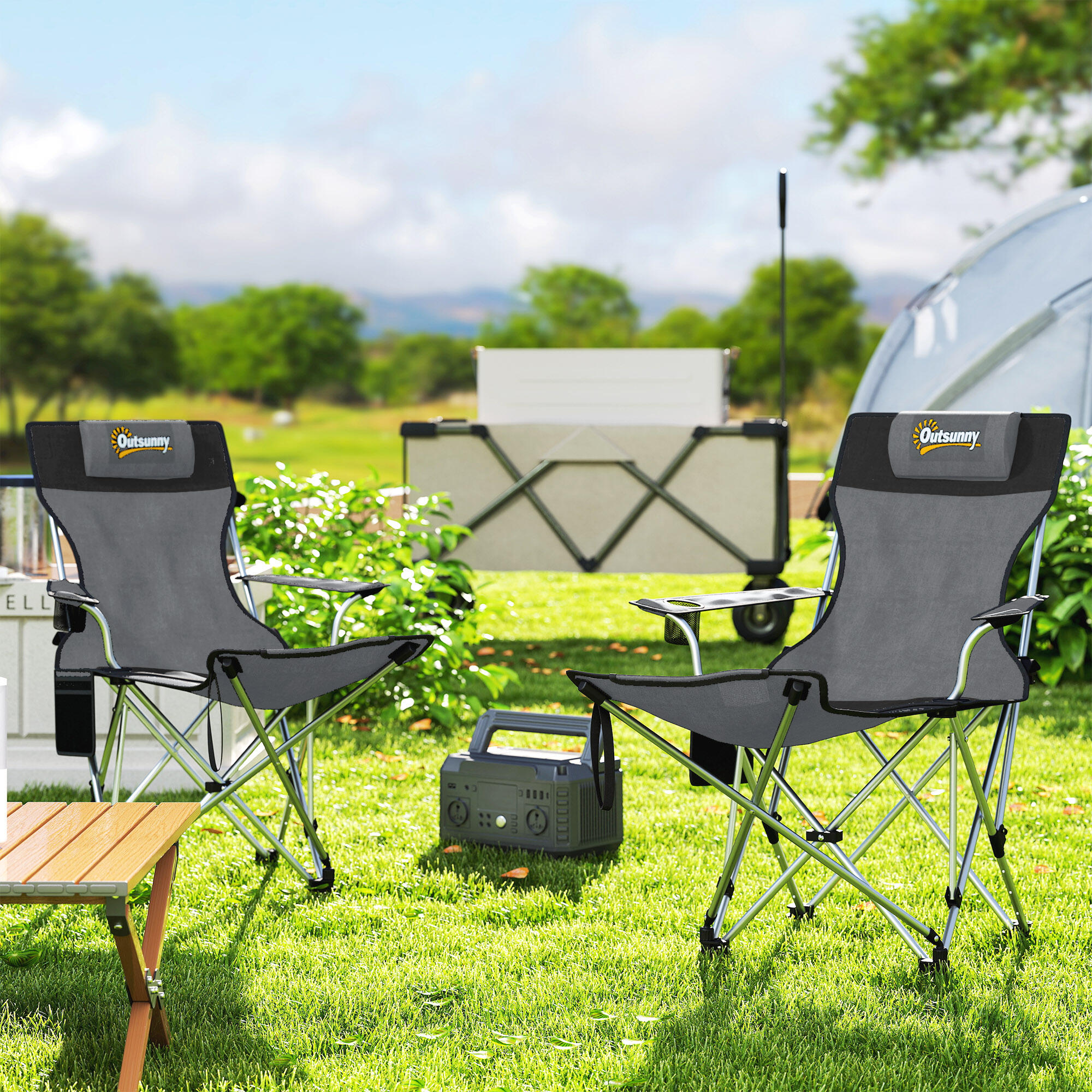 Tumbonas de Camping Outsunny 100x82x88 cm Gris y Negro 2/5
