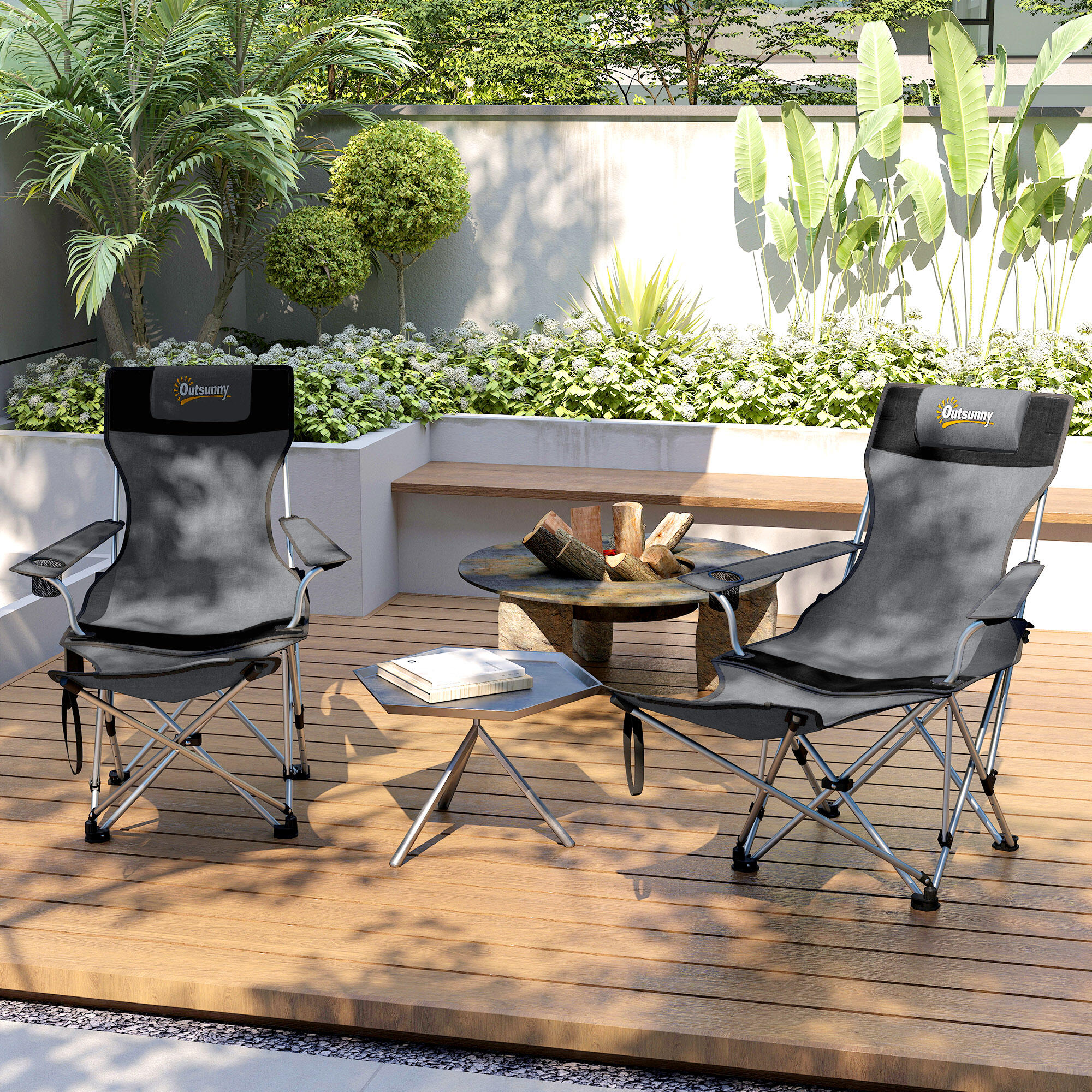 Tumbonas de Camping Outsunny 100x82x88 cm Gris y Negro 4/5