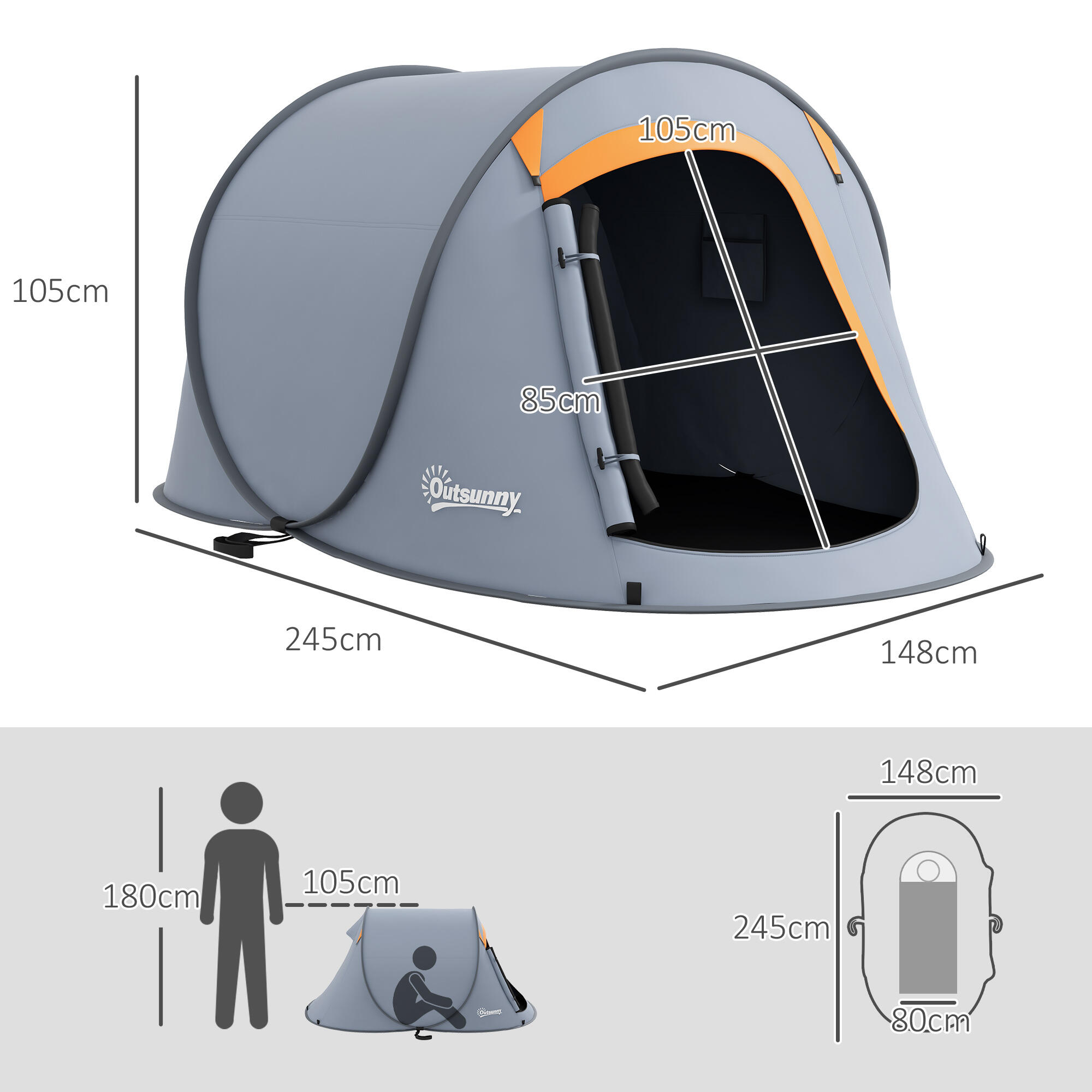 Tienda de Campaña Outsunny 245x148x105 cm Gris 3/5