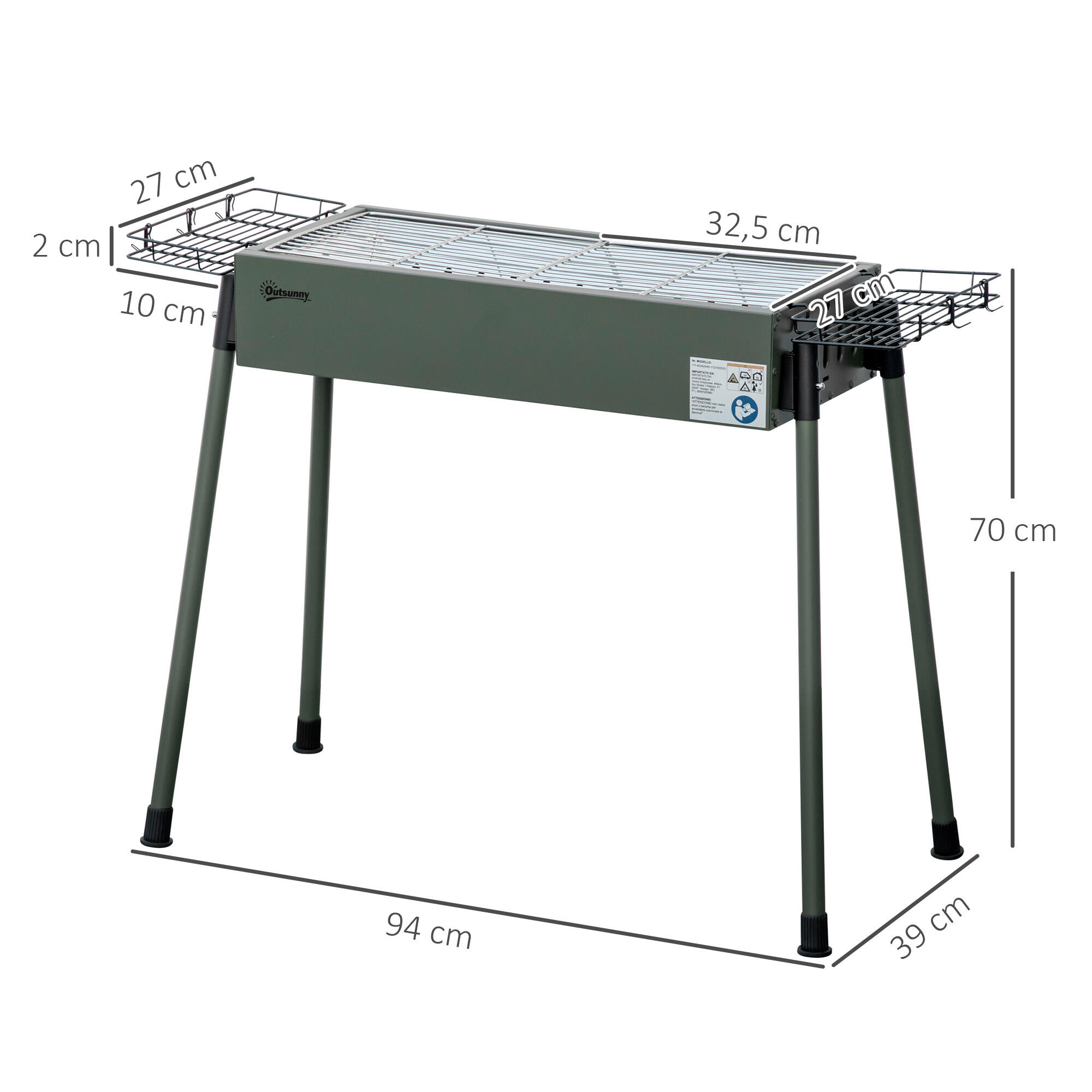 Barbecue a Carvão com 2 Grelhas de Aço Inoxidável  verde 3/5