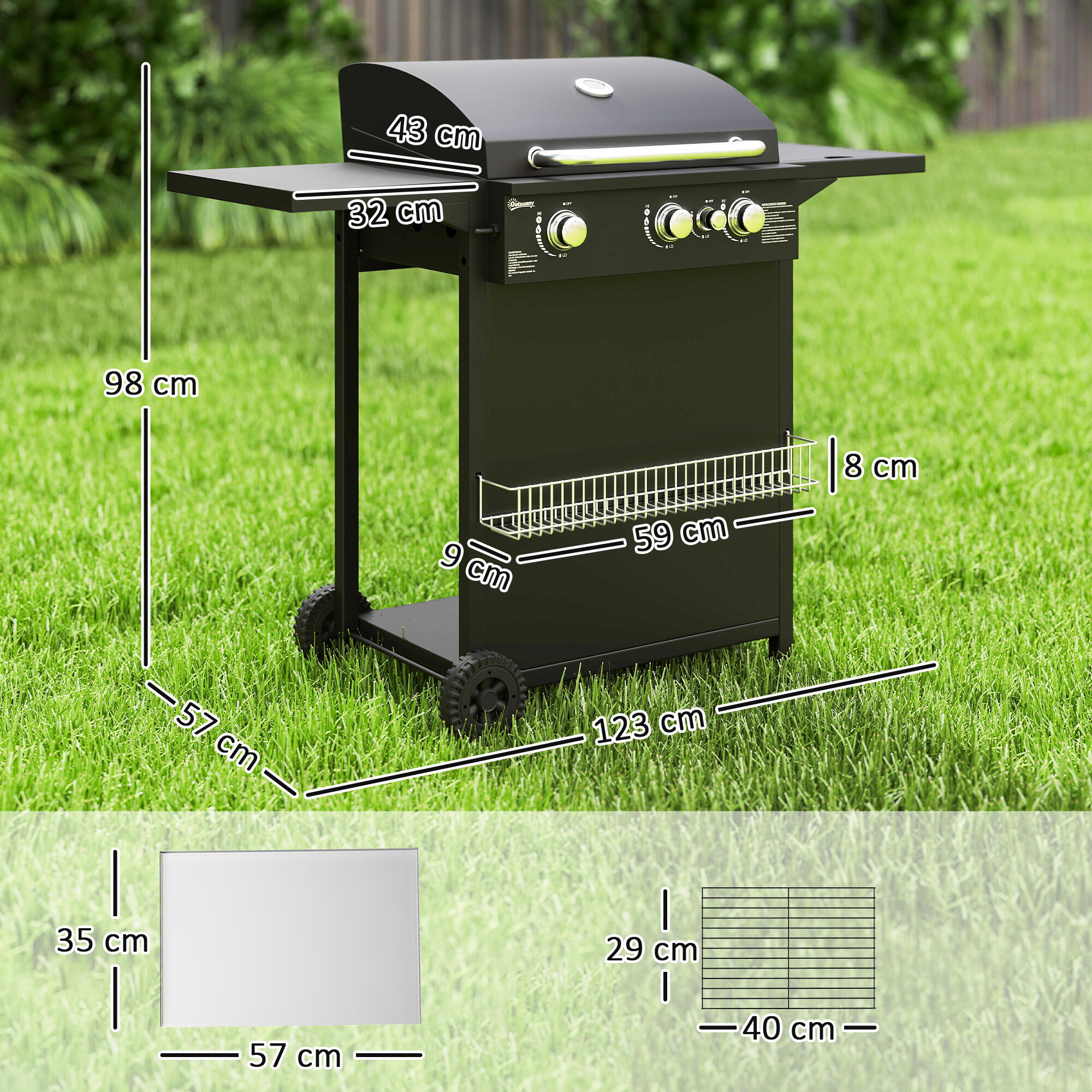Barbecue a gás 123x57x98 cm preto Outsunny 3/5