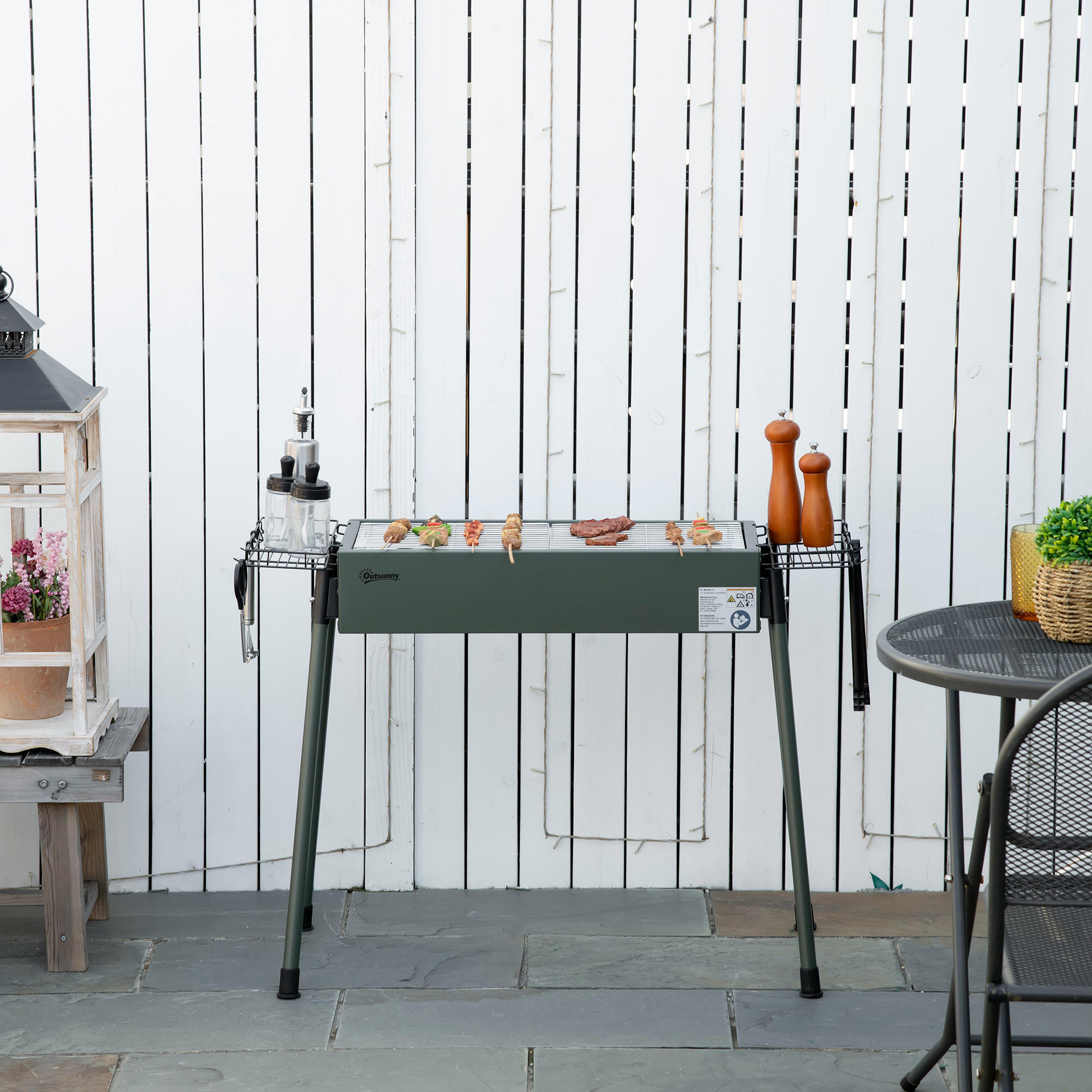 Barbecue a Carvão com 2 Grelhas de Aço Inoxidável  verde 2/5