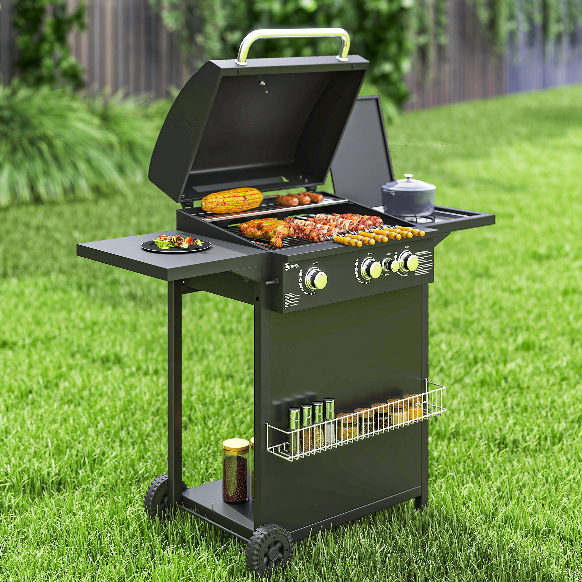 Barbecue a gás 123x57x98 cm preto Outsunny 2/5