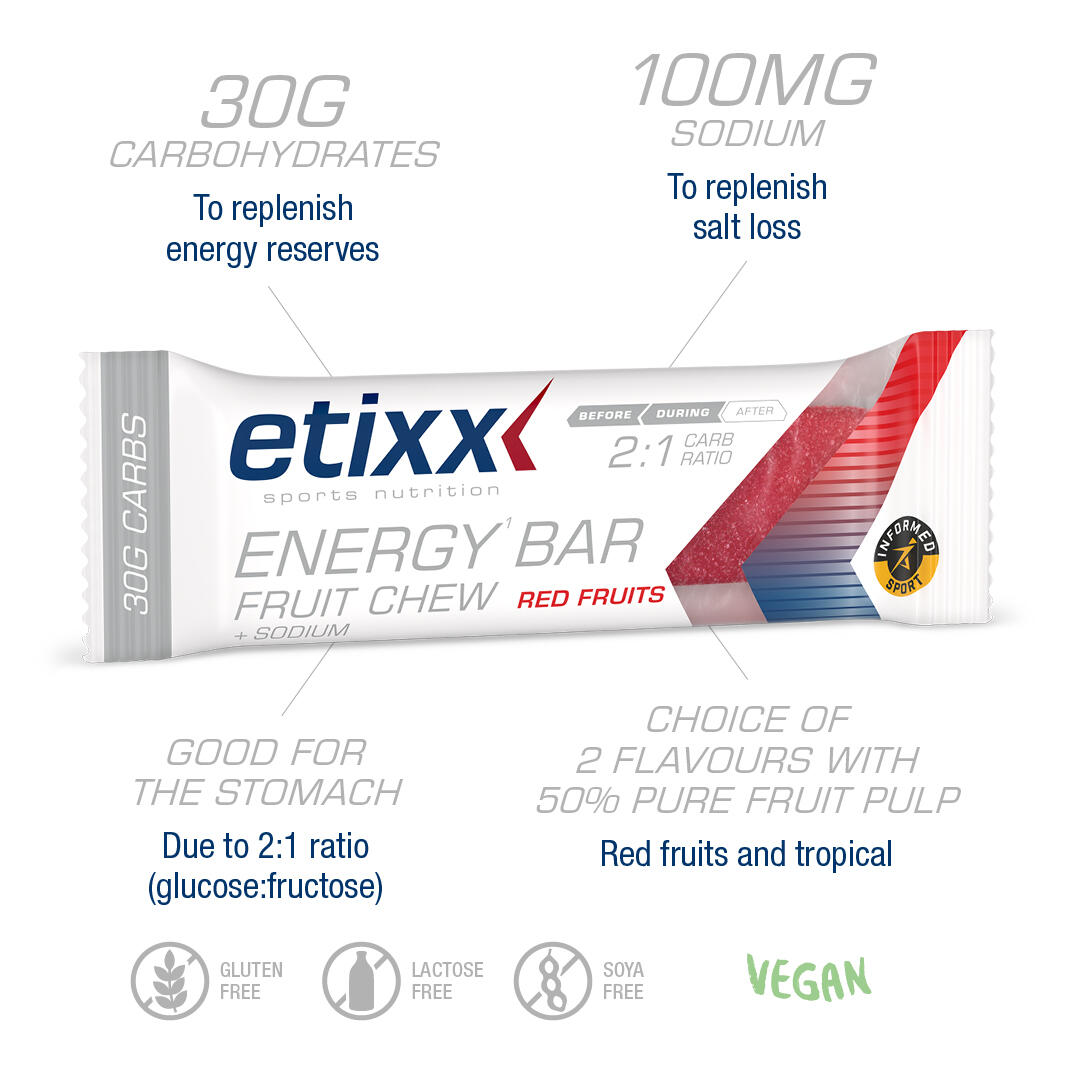 Etixx Energy Bar Fruit Chew Red Fruits 12x38g 3/5