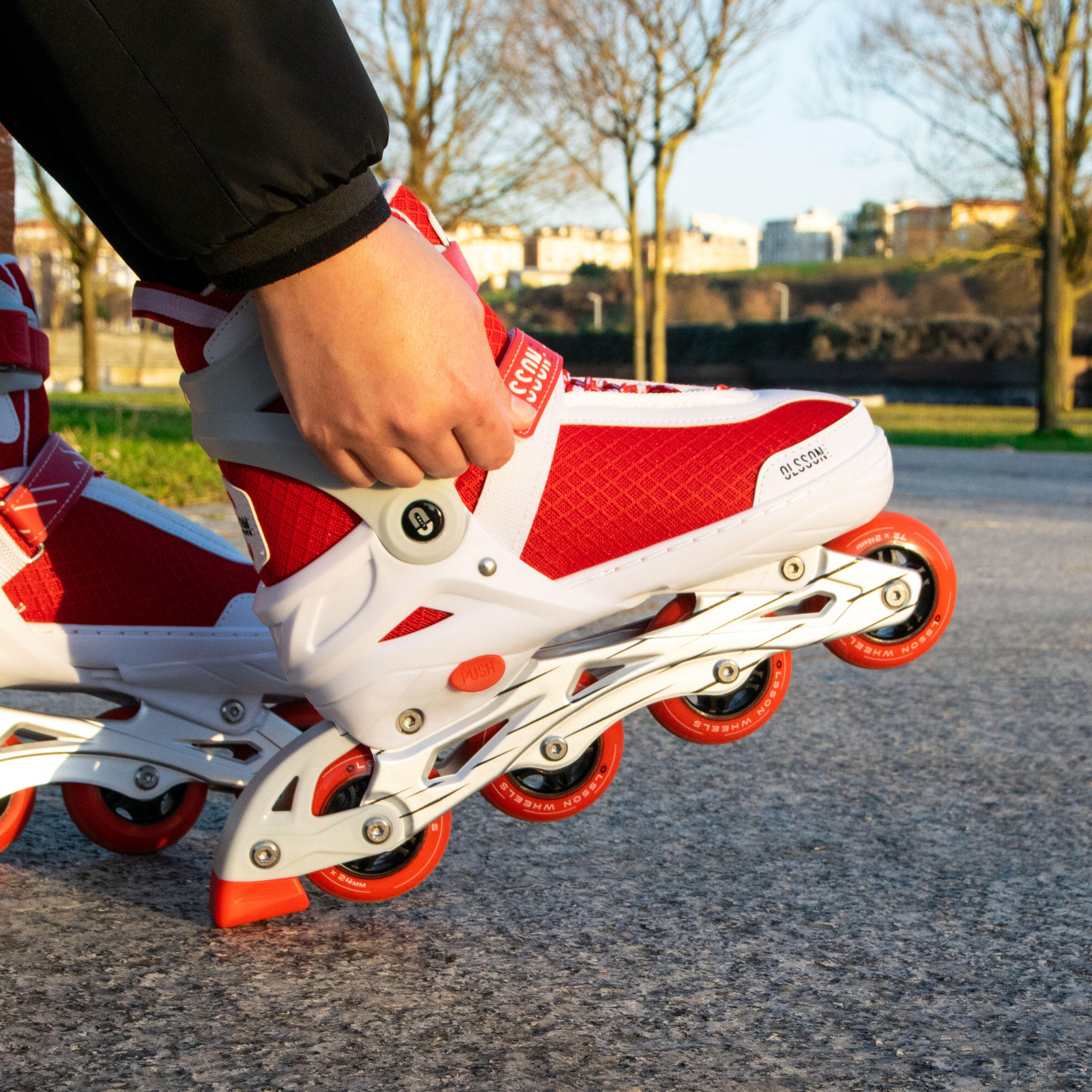 Pattini in linea OLSSON HALLEY Rossi – Taglia regolabile (36–39) ABEC7 alluminio 7/7