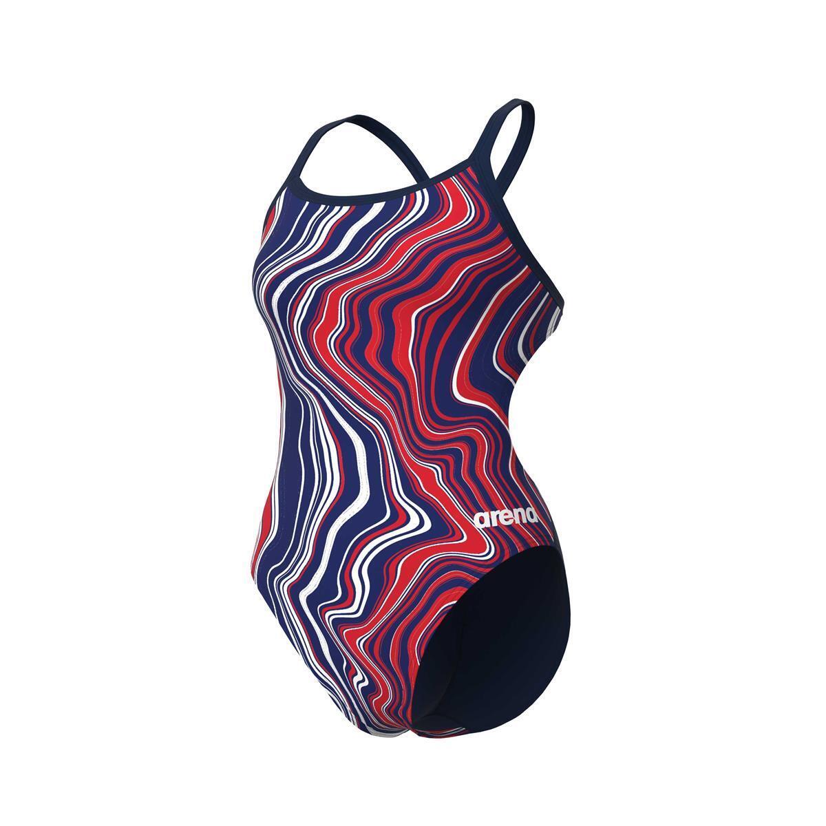 Arena - Maillot De Bain 1 Pièce Femme Arena Marbled - Maillot De Bain 1 Pièce - Bleu|rouge - 32 - Decathlon