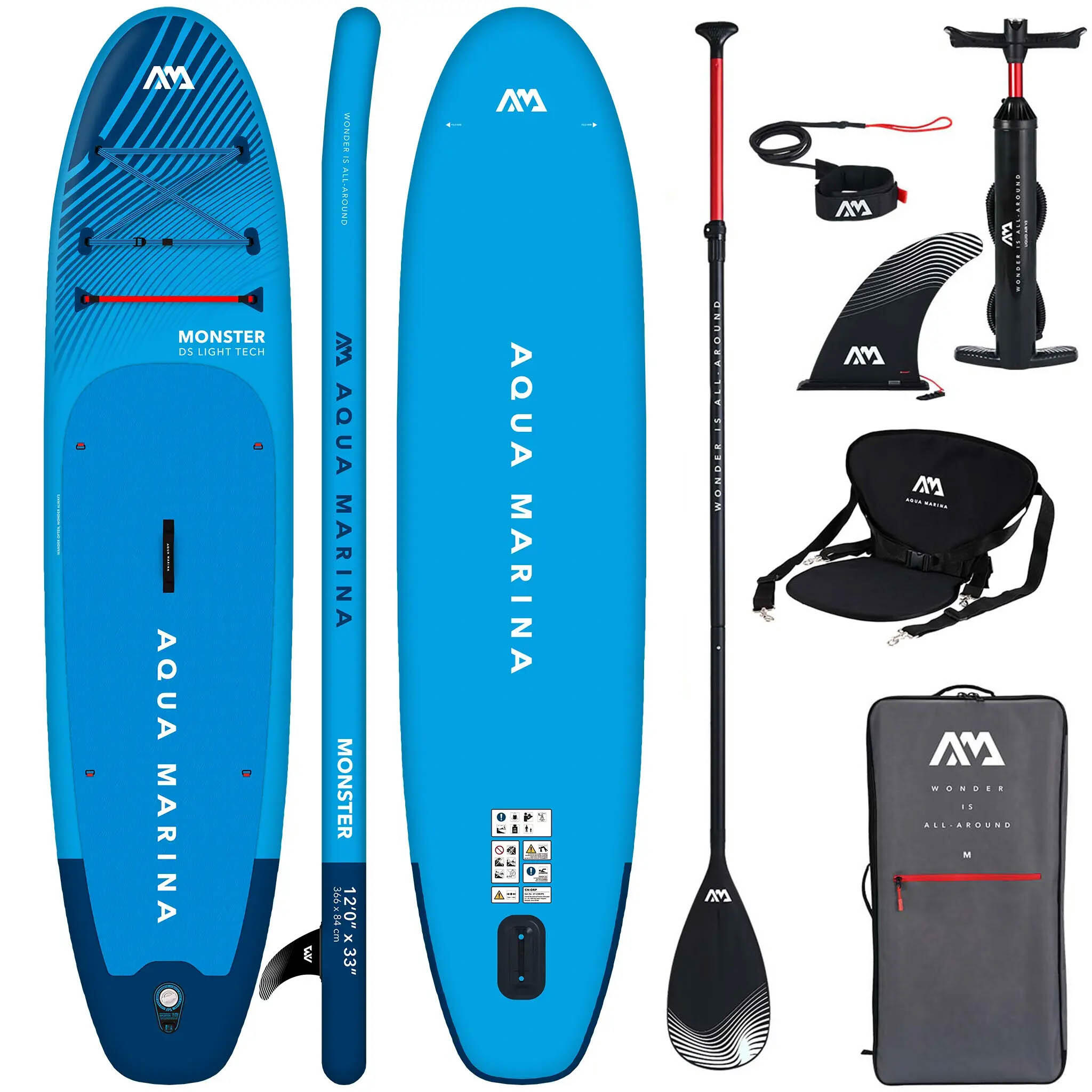 Aqua Marina Monster 12'0" albastru gonflabil SUP bord + Kayak scaun