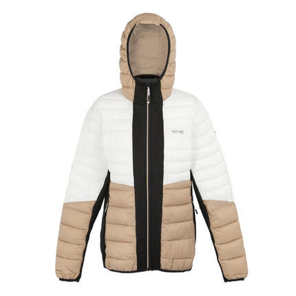 Dames Leedre Hybride Jas met Capuchon (Zwart/Warme taupe)