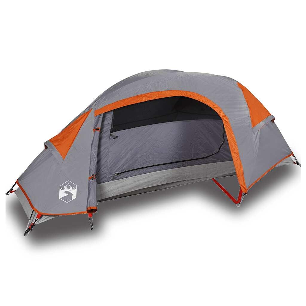 Vidaxl tienda de campaña impermeable para 1 persona en gris y naranja 2/7