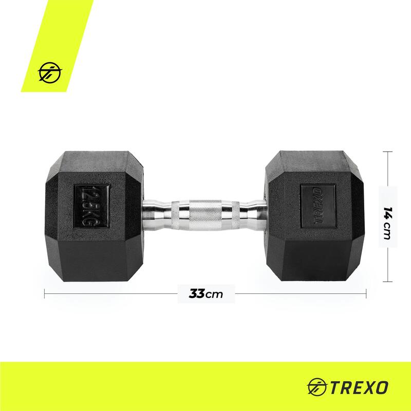 Hantel ogumowany TREXO Hex 10 kg