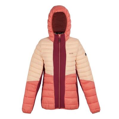 Dames leedre hybride jas met capuchon (rumba rood/mineraal rood)