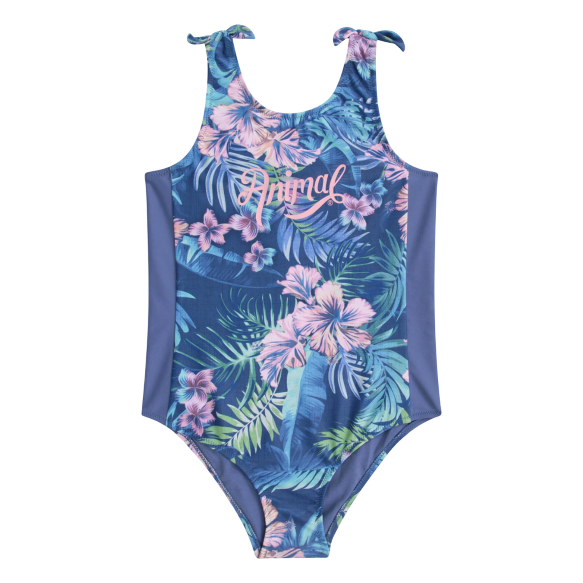 Girls Tropical Floral One Piece Swimsuit (Purple) 1/2