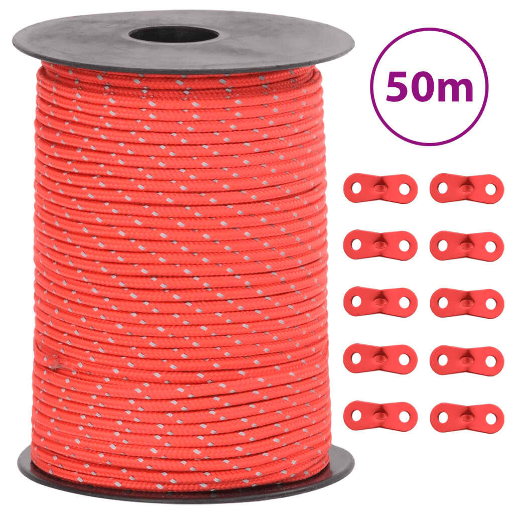 VidaXL 50 m Tent Guy Line 3 mm with Reflective Strip and Tensioners