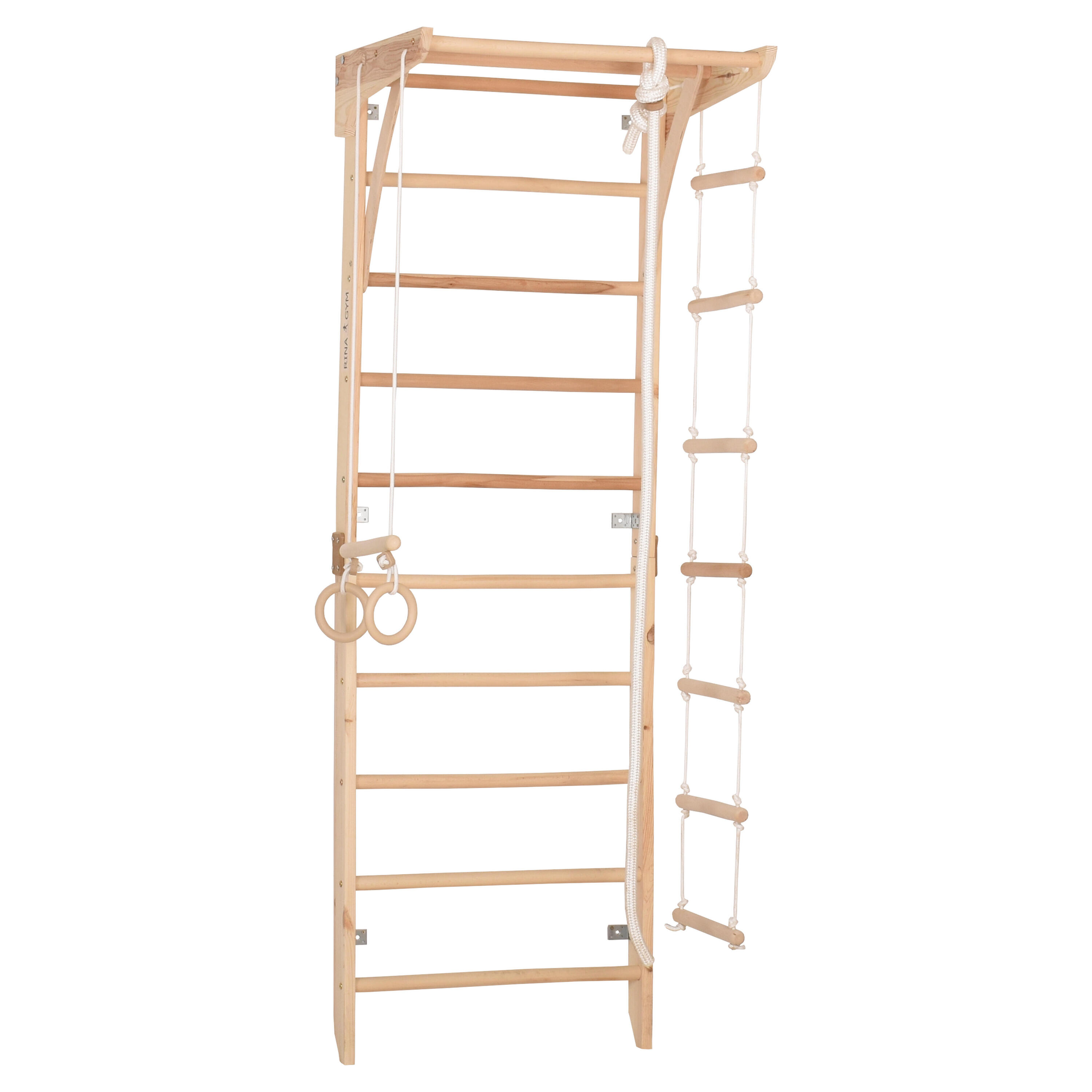 Espalier en bois pour enfants et adultes 230 cm barre de traction et anneaux 1/4