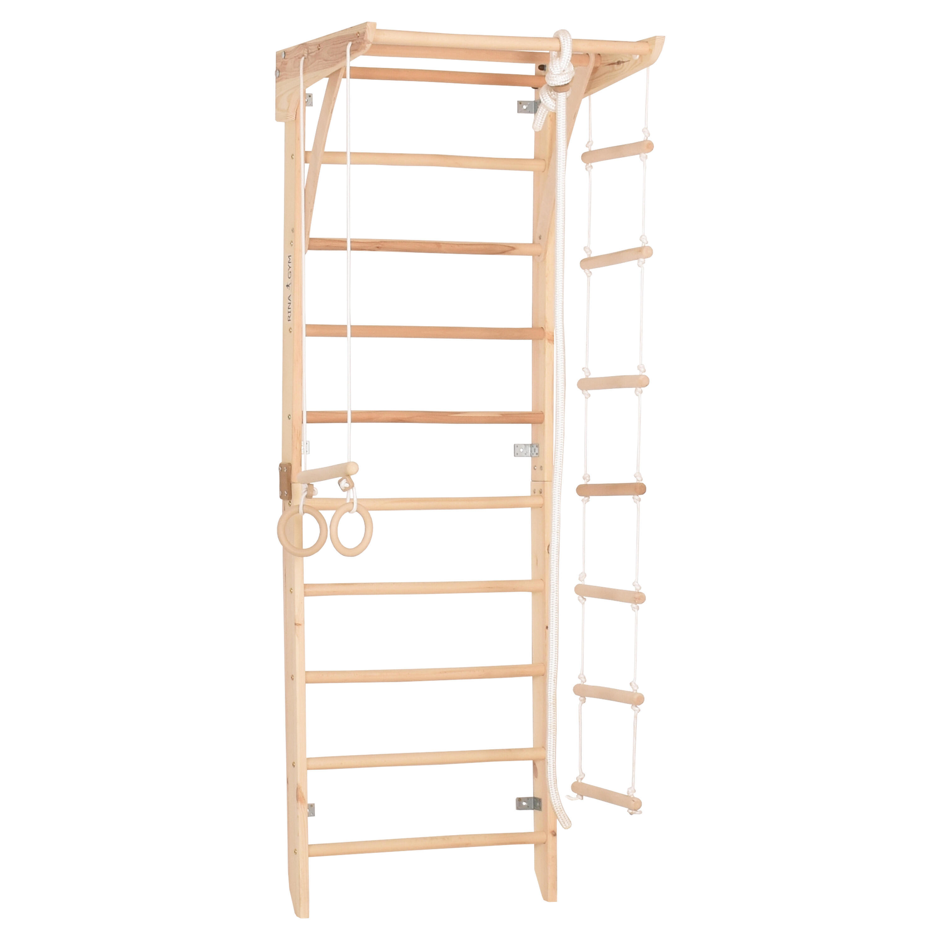 Espalier en bois pour enfants et adultes 230 cm barre de traction et anneaux 4/4