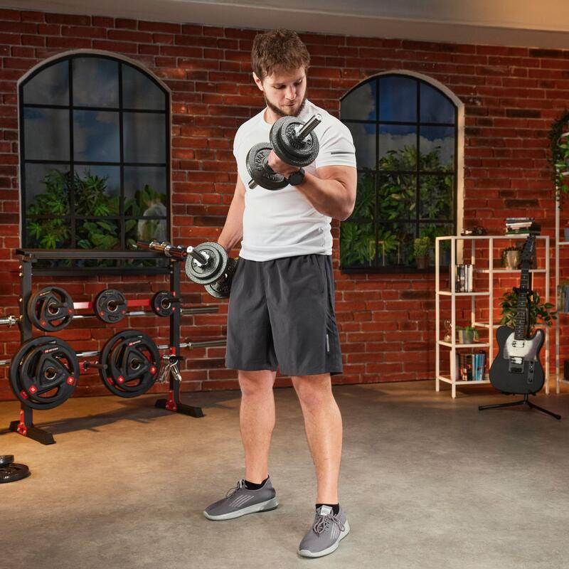 Hantle żeliwne Hop-Sport strong 2x20kg z rękawiczkami