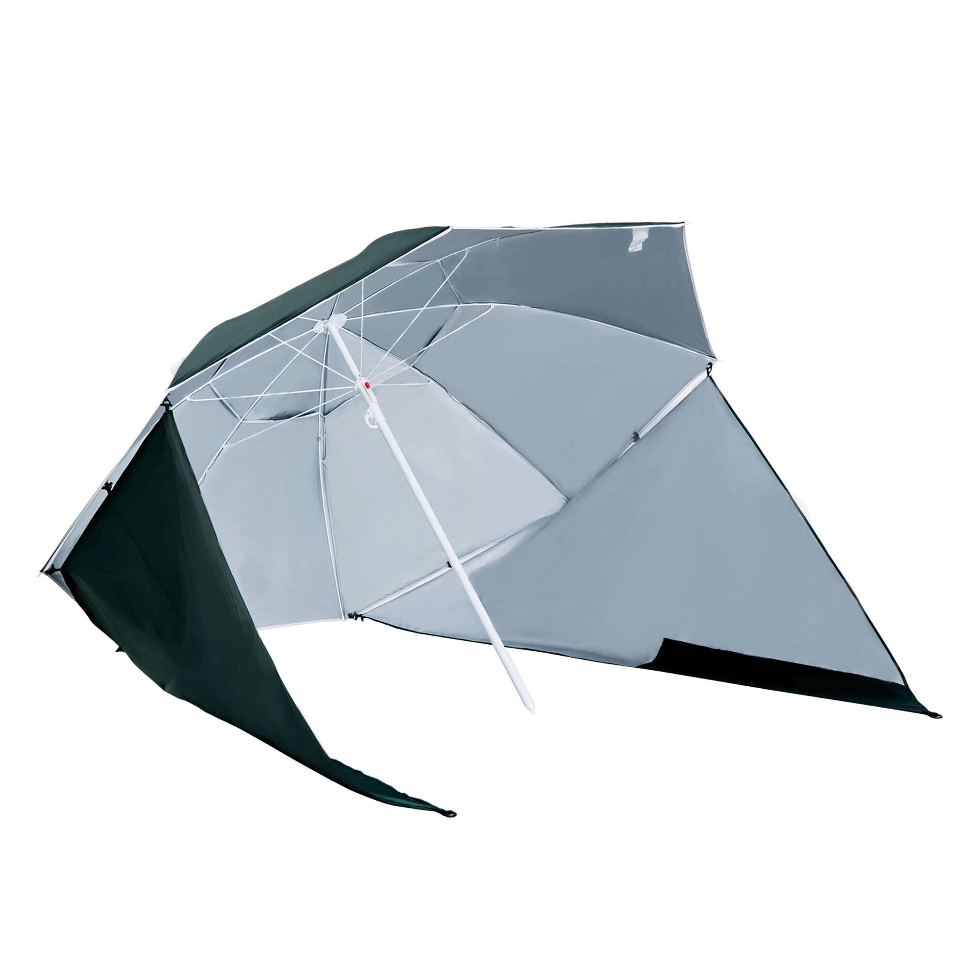 Guarda-sol de praia outsunny com revestimento uv50 φ210x222 cm verde escuro