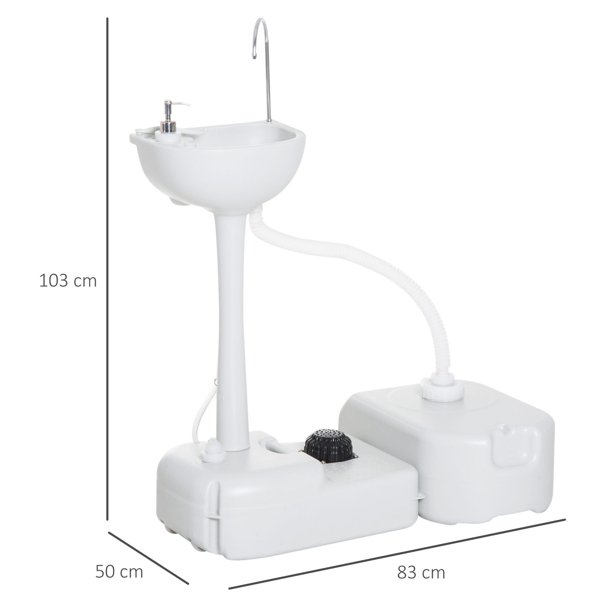 Outsunny Lavabo Portatile da Campeggio 2 Ruote 3 Serbatoi in HDPE 3/6