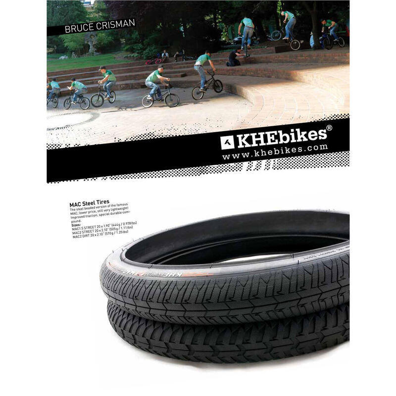Pneu BMX MAC2+ PARK/STREET Negru 20 x 2,30 inch KHEBIKES