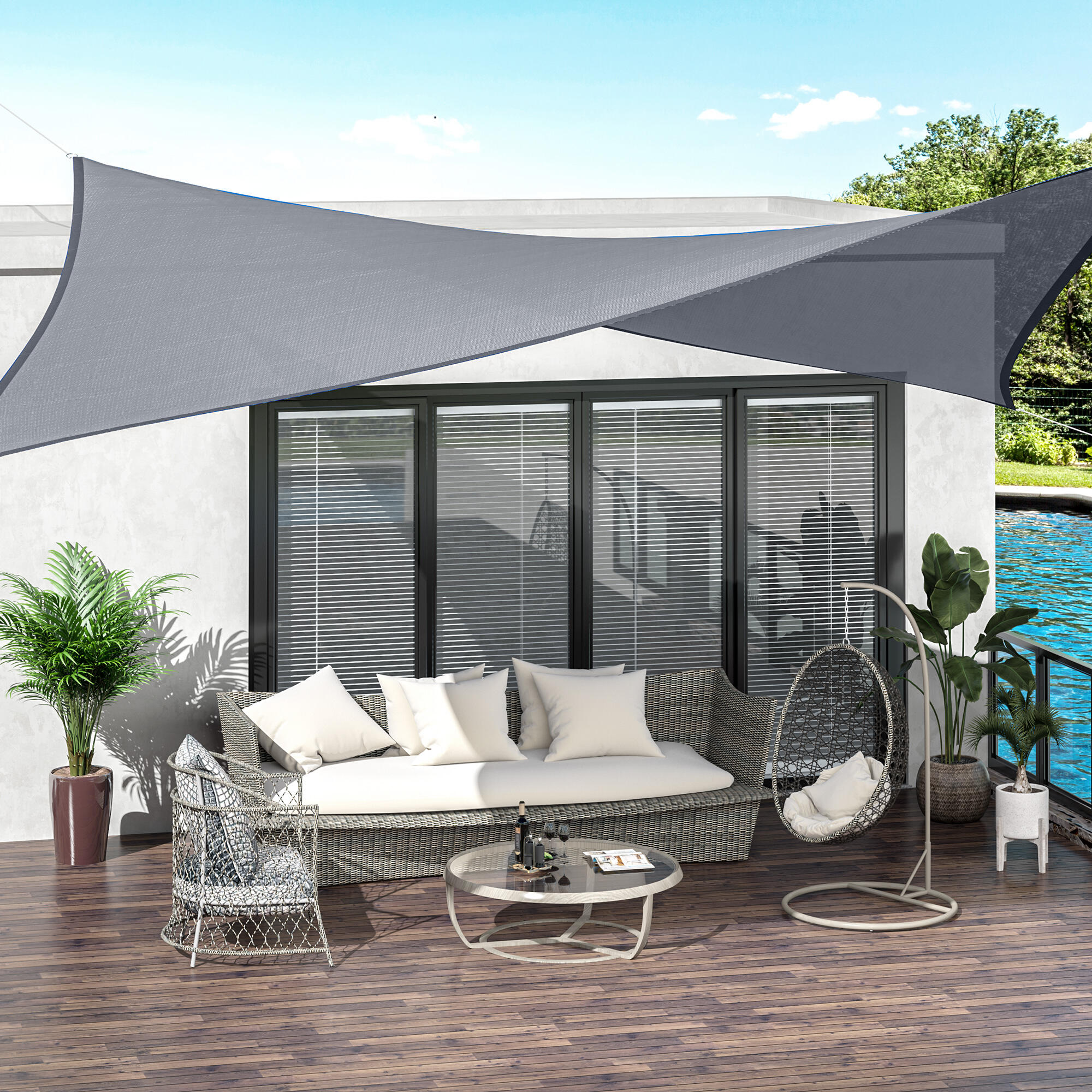 Vela de sombra retangular cinzento Outsunny 2/7