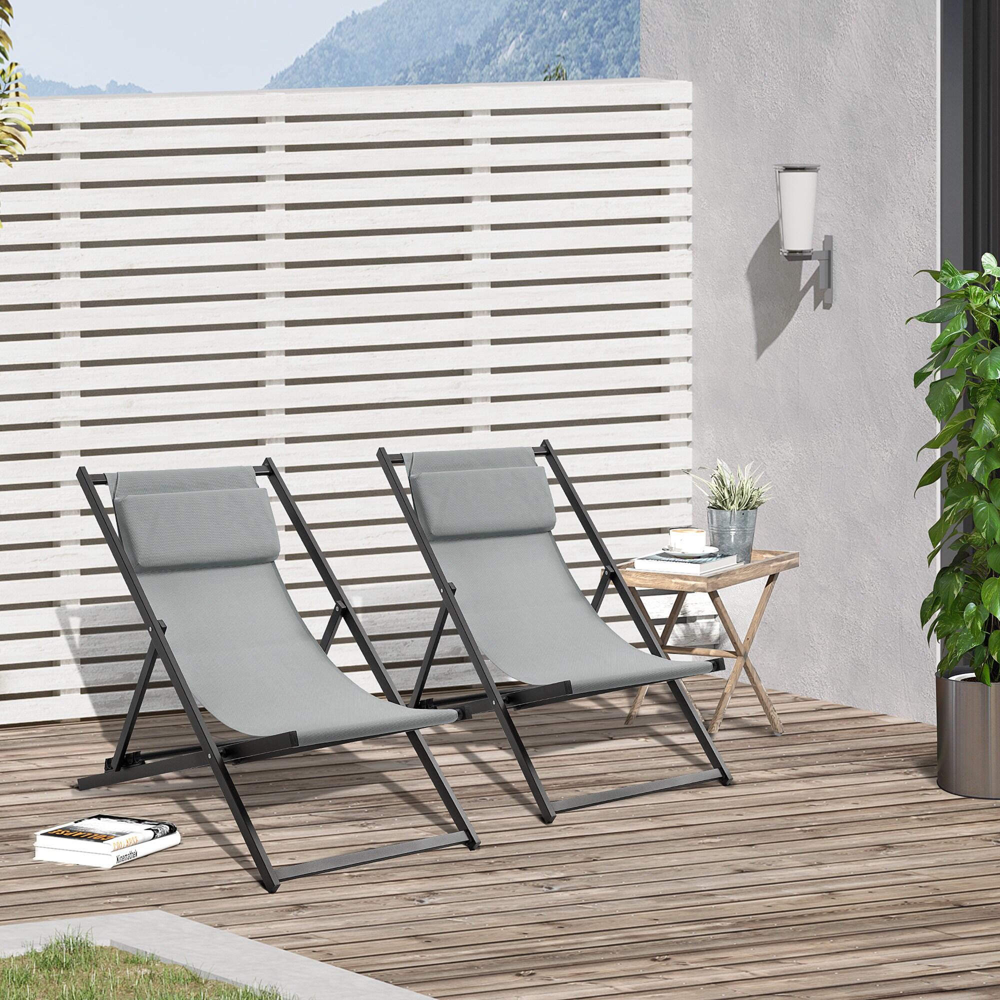 2 Tumbonas Plegables Outsunny 58x96.5x91.5 cm Gris Oscuro 2/7