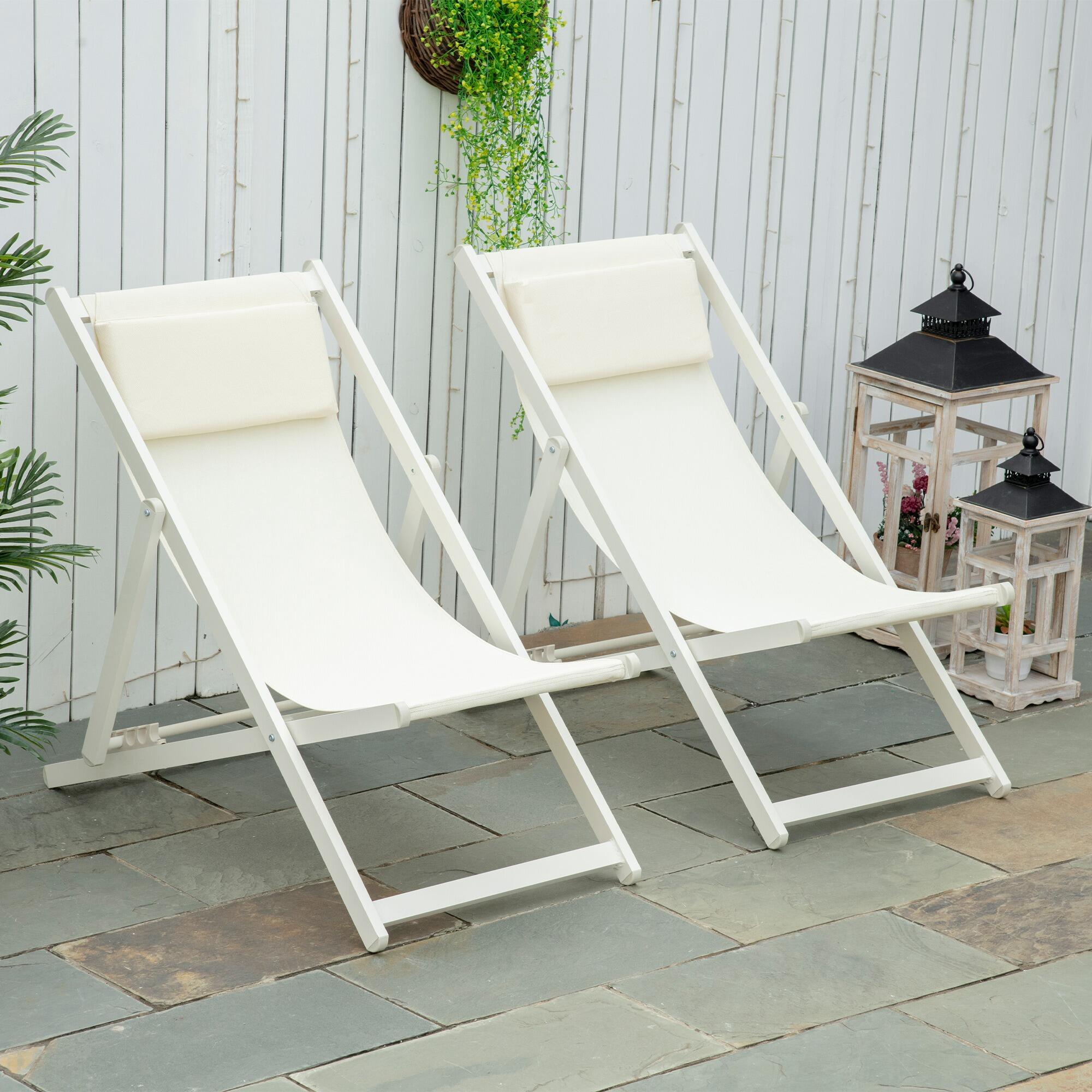 2 Tumbonas Plegables Outsunny 58x96.5x91.5 cm Blanco 2/7