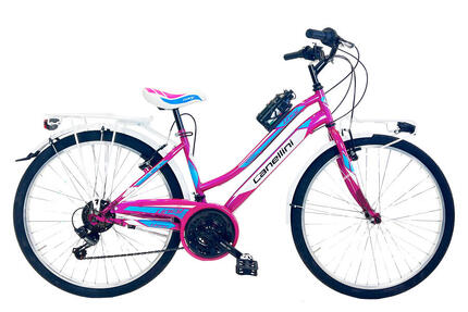 Vélo VTT Canellini LINCY 26" Fuchsia/Bleu cadre acier 18 vitesses