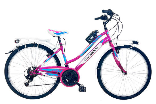 Vélo VTT Canellini LINCY 26" Fuchsia/Bleu cadre acier 18 vitesses