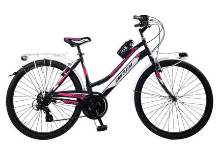 Vélo VTT Canellini LINCY 26" Fuchsia/Bleu cadre acier 18 vitesses