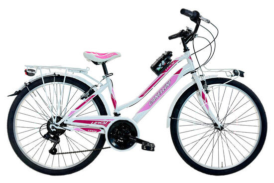 Vélo VTT Canellini LINCY 26" blanc/rose 18 vitesses cadre acier