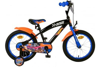 Hot wheels 16 inch kinderfiets in zwart, oranje en blauw