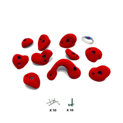 10 Klettergriffe - ARCADE - Mit Befestigungsmaterial - Rot