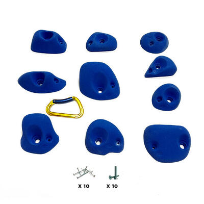 10 Klettergriffe - MANTI - Mit Befestigungsmaterial - Blau