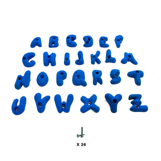 26 Klettergriffe für Kinder - ALPHABET - Mit Schrauben - Blau