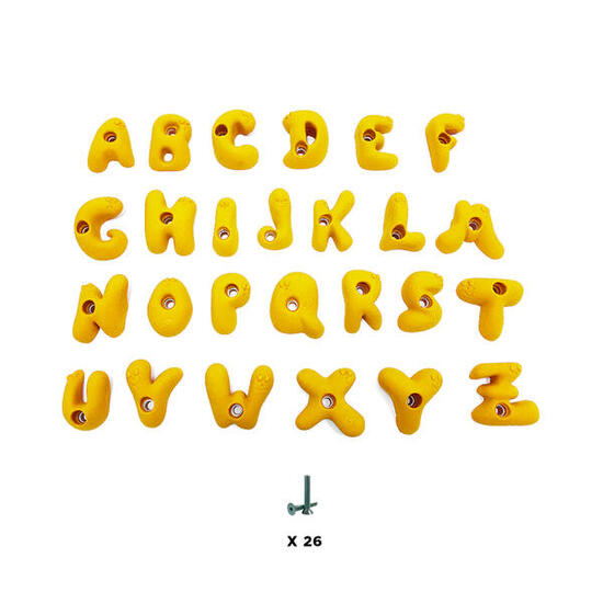 26 Klettergriffe für Kinder - ALPHABET - Mit Schrauben - Blau