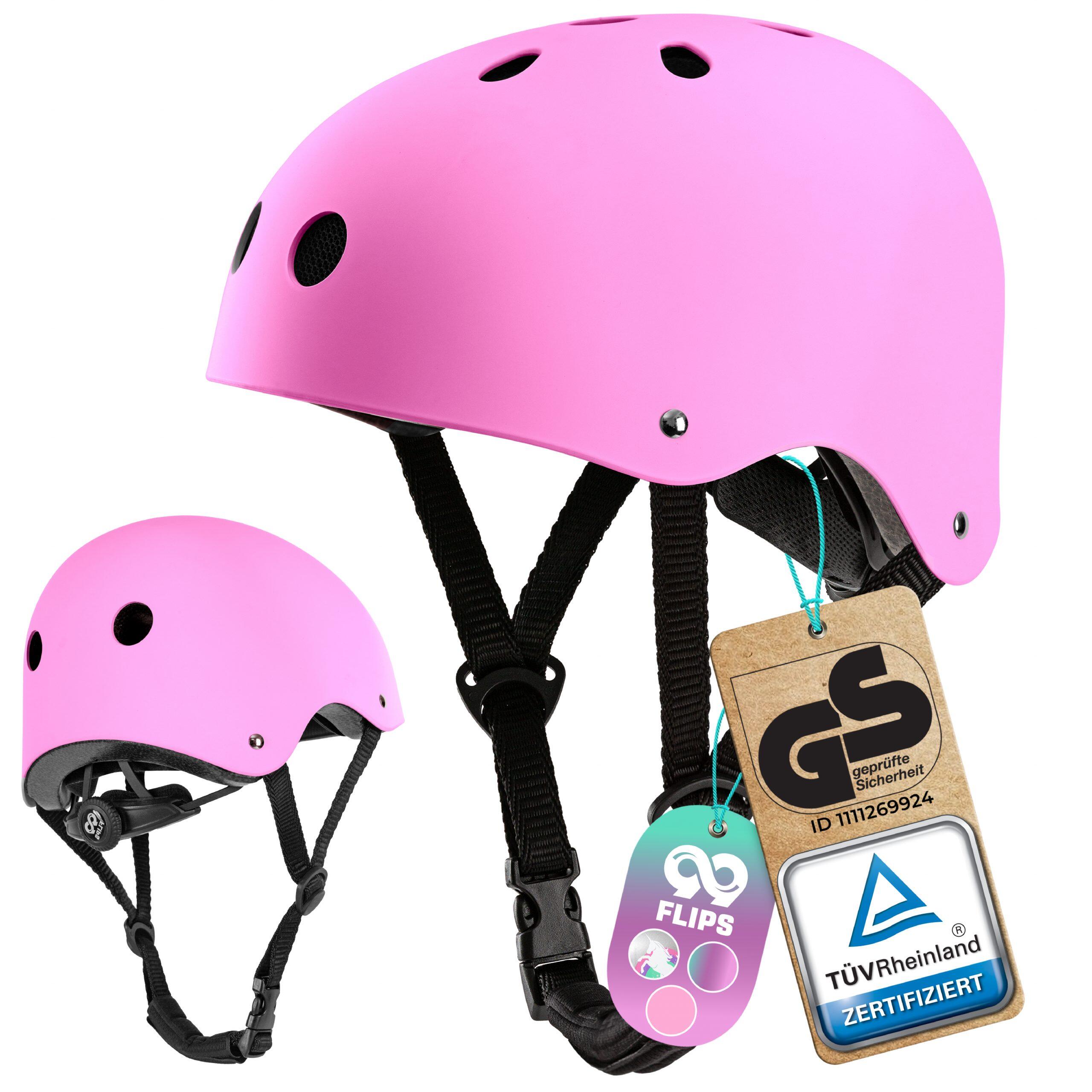 99FLIPS Casco bici bambino bambina dai 3 anni con GS casco da skate rosa skateboard