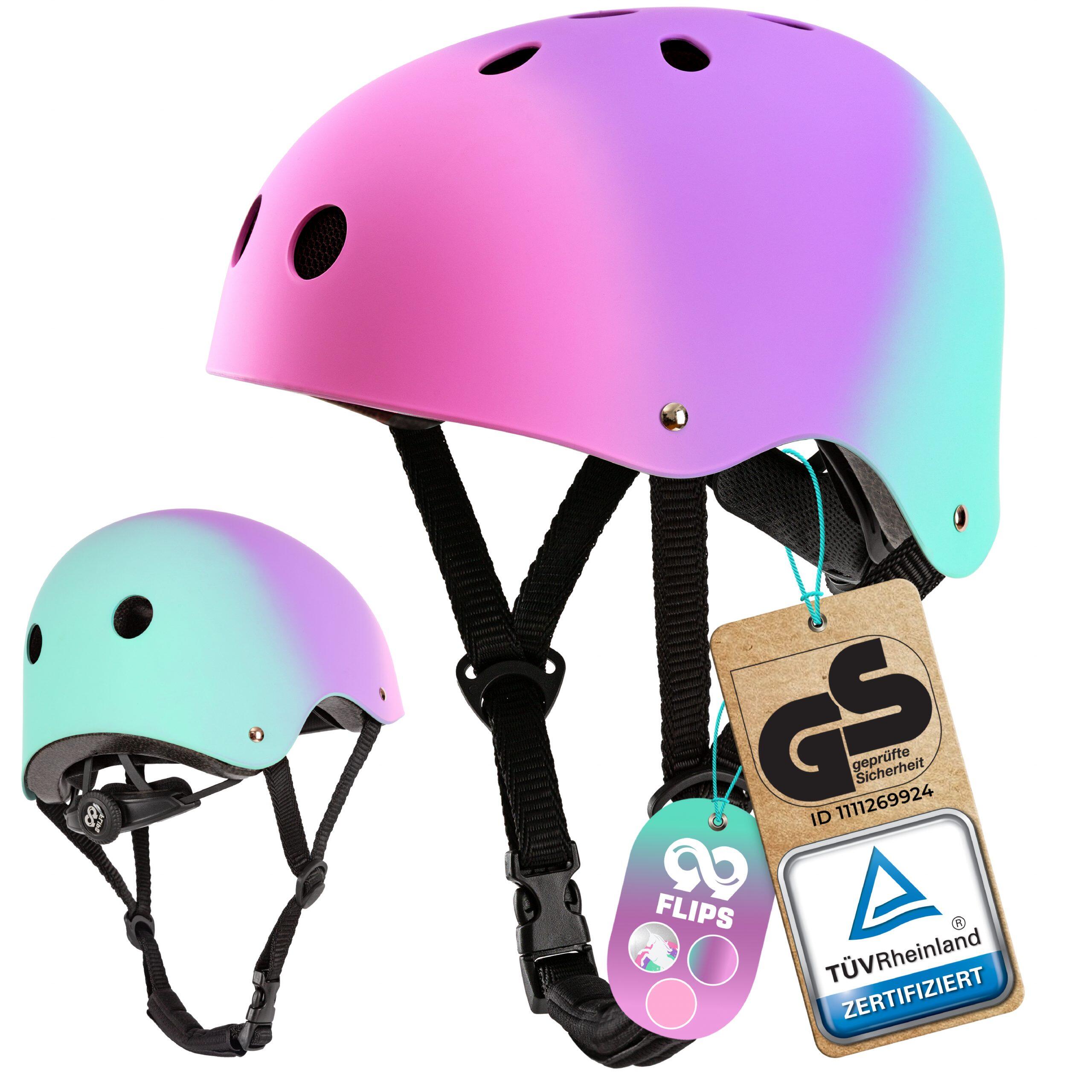 99FLIPS Fahrradhelm Kinder Mädchen ab 3 Jahren mit GS Skaterhelm Pink Helm Skateboard
