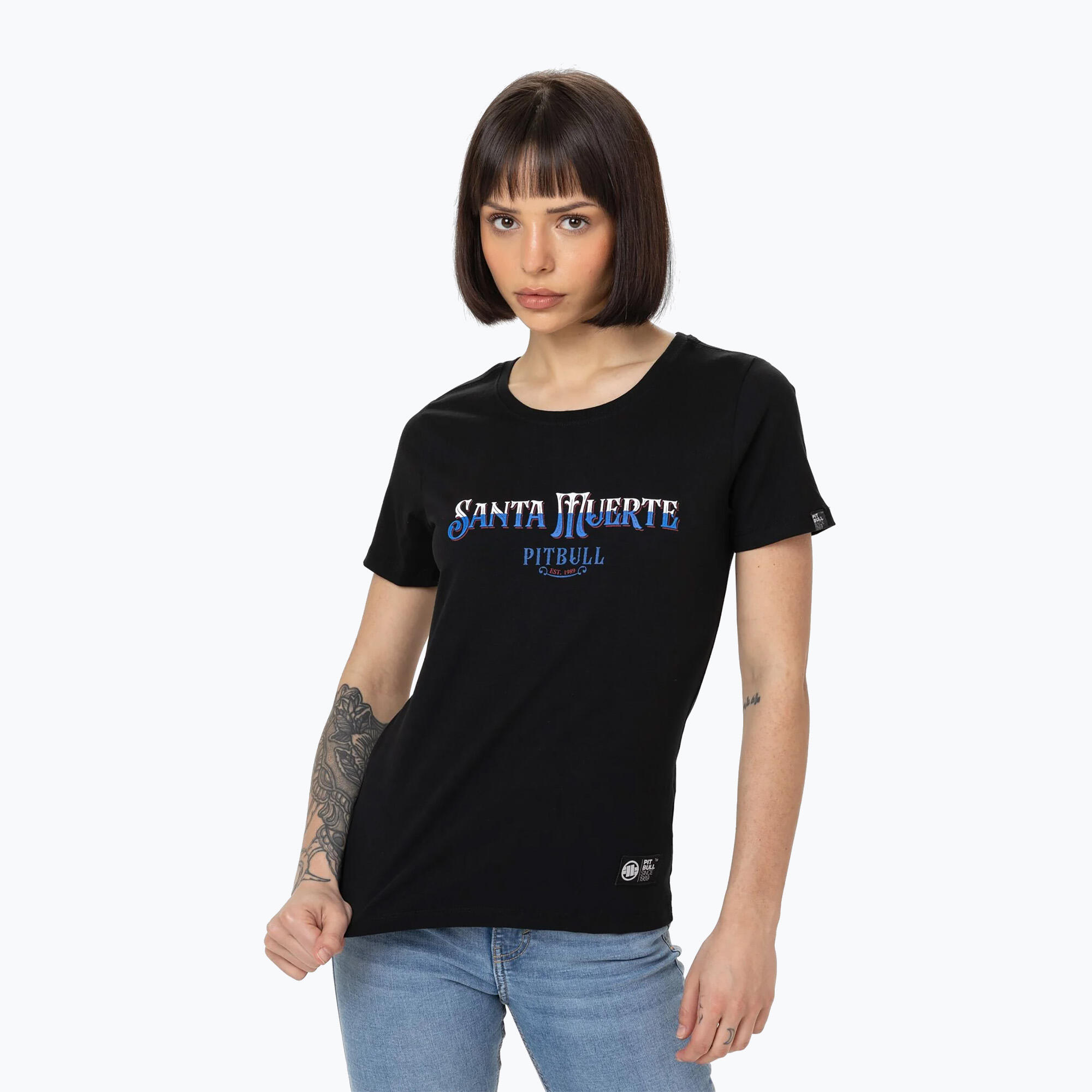 Pitbull - T-shirt Pitbull Santa Muerte Bleu Femme - Maillot Manches Courtes - Noir - 40 M - Decathlon