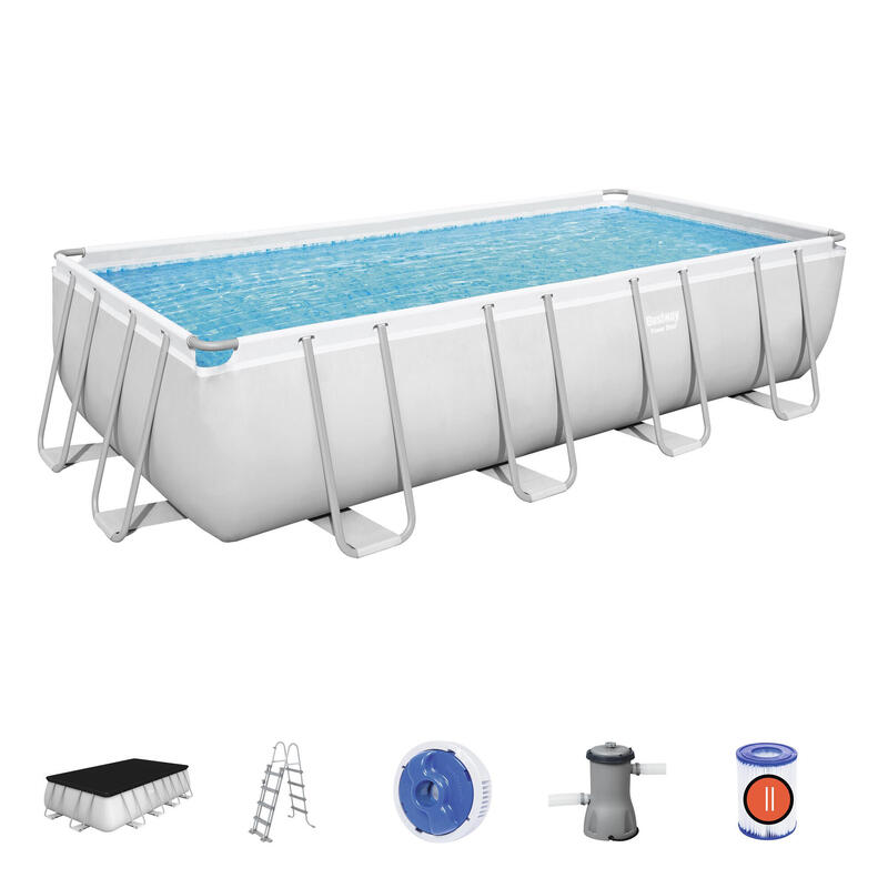 BESTWAY Piscine hors sol rectangle Power Steel 488 x 244 x 122 cm gris clair