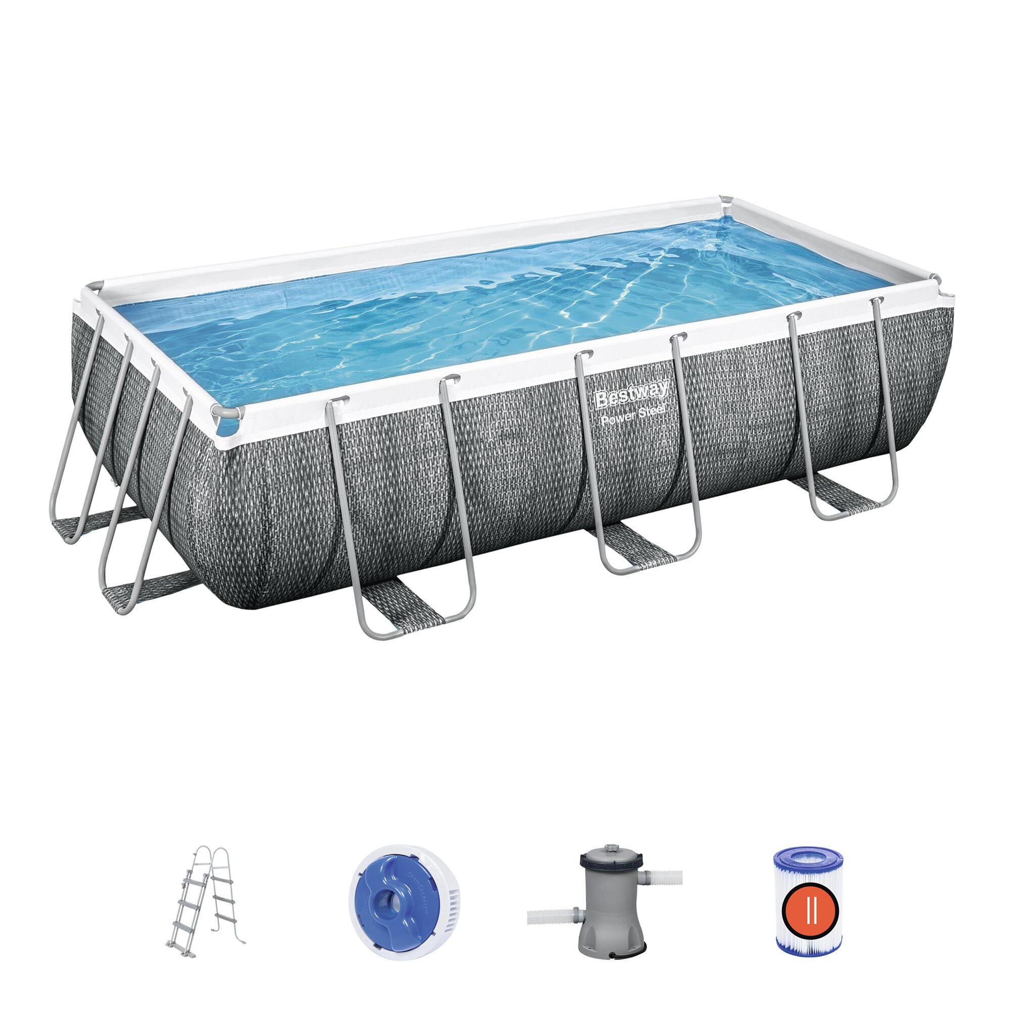 Bestway - Piscine Tubulaire Rectangulaire Bestway Power Steel 4,04 X 2,01 X 1,00 - Piscine - Bleu|gris - Taille Unique - Decathlon